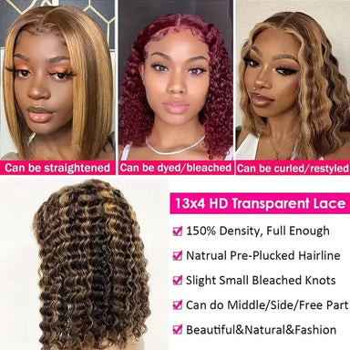 Wear & Go | Honey Brown Highlight 250% High Density Deep Wave Glueless HD Lace 13x4 Frontal Wig