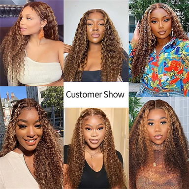Throw On & Go | Honey Brown Highlight Deep Wave Glueless HD Lace 13x6 Frontal Wig Pre-Cut