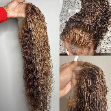 Throw On & Go | Honey Brown Highlight Deep Wave Glueless HD Lace 13x4 Frontal Wig by AaliweyaHair