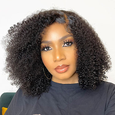 Afro Jerry Curly 5x5 Closure Lace Glueless Side Part Shoulder Length Wig 100% Human Hair - US Only
