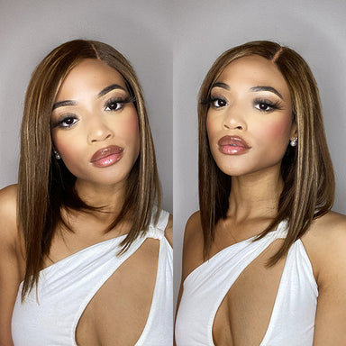 Highlights Bronze Brown Bob Wig Glueless T Part Simple Lace Wig