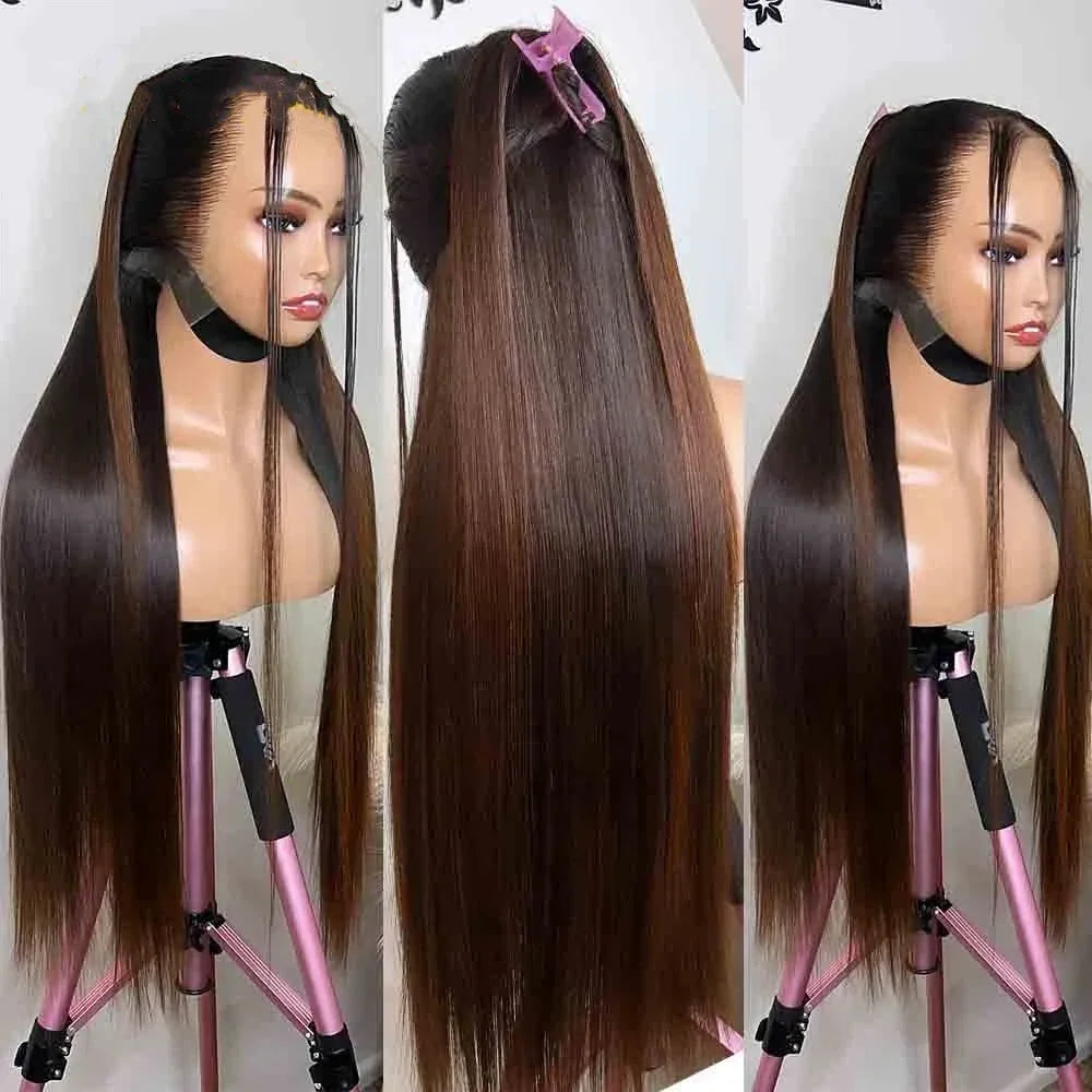 Polished Look | Ombre Brown Straight Glueless HD Lace 13x6 Frontal Wig Pre-Cut