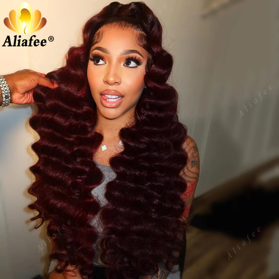 Wear & Go | Burgundy 99J Deep Wave Glueless HD Lace 13x6 Frontal Wig Pre-Cut
