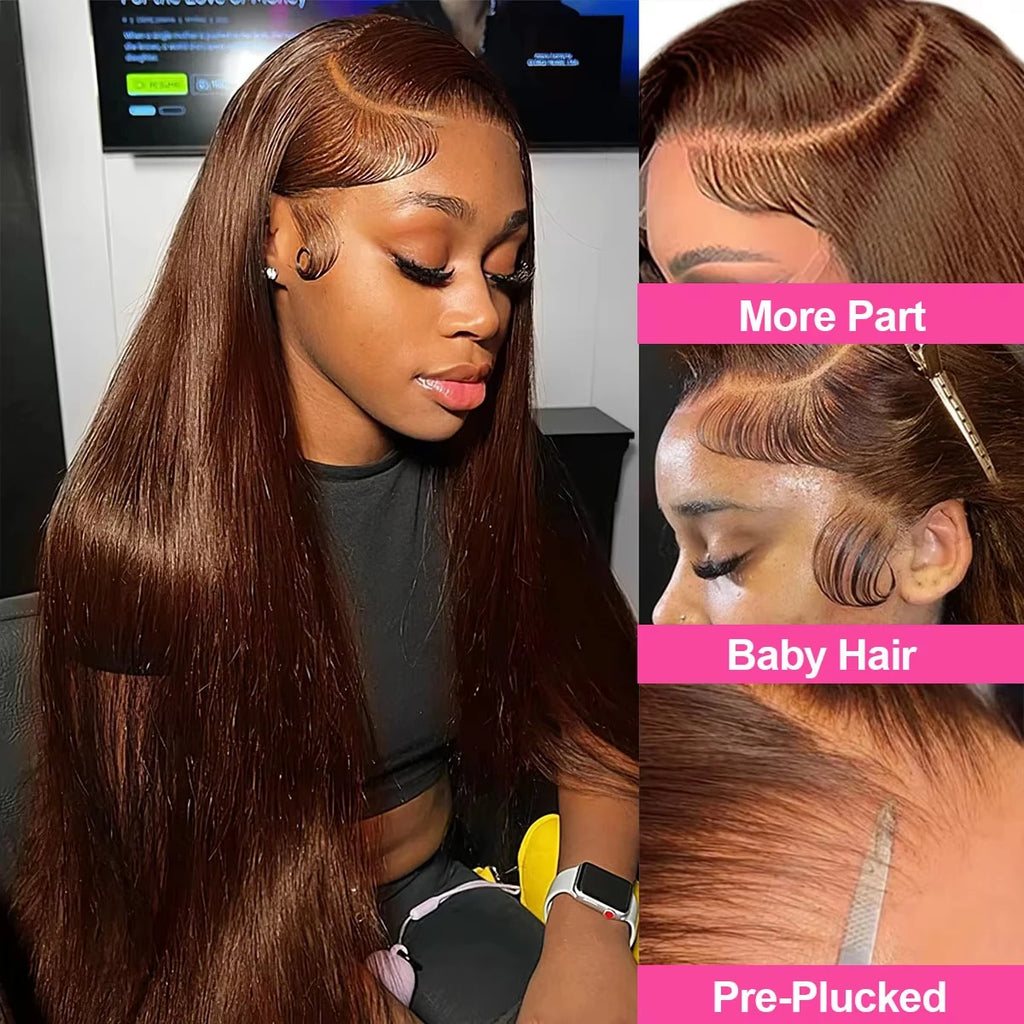 Classic Silk | Chocolate Brown Straight Glueless HD Lace 13x6 Frontal Wig by ShineEase