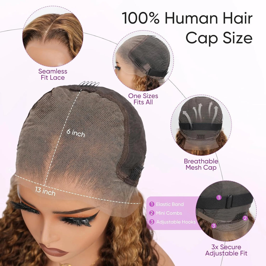 Throw On & Go | Honey Brown Highlight Deep Wave Glueless HD Lace 13x6 Frontal Wig by SilkyConfidence