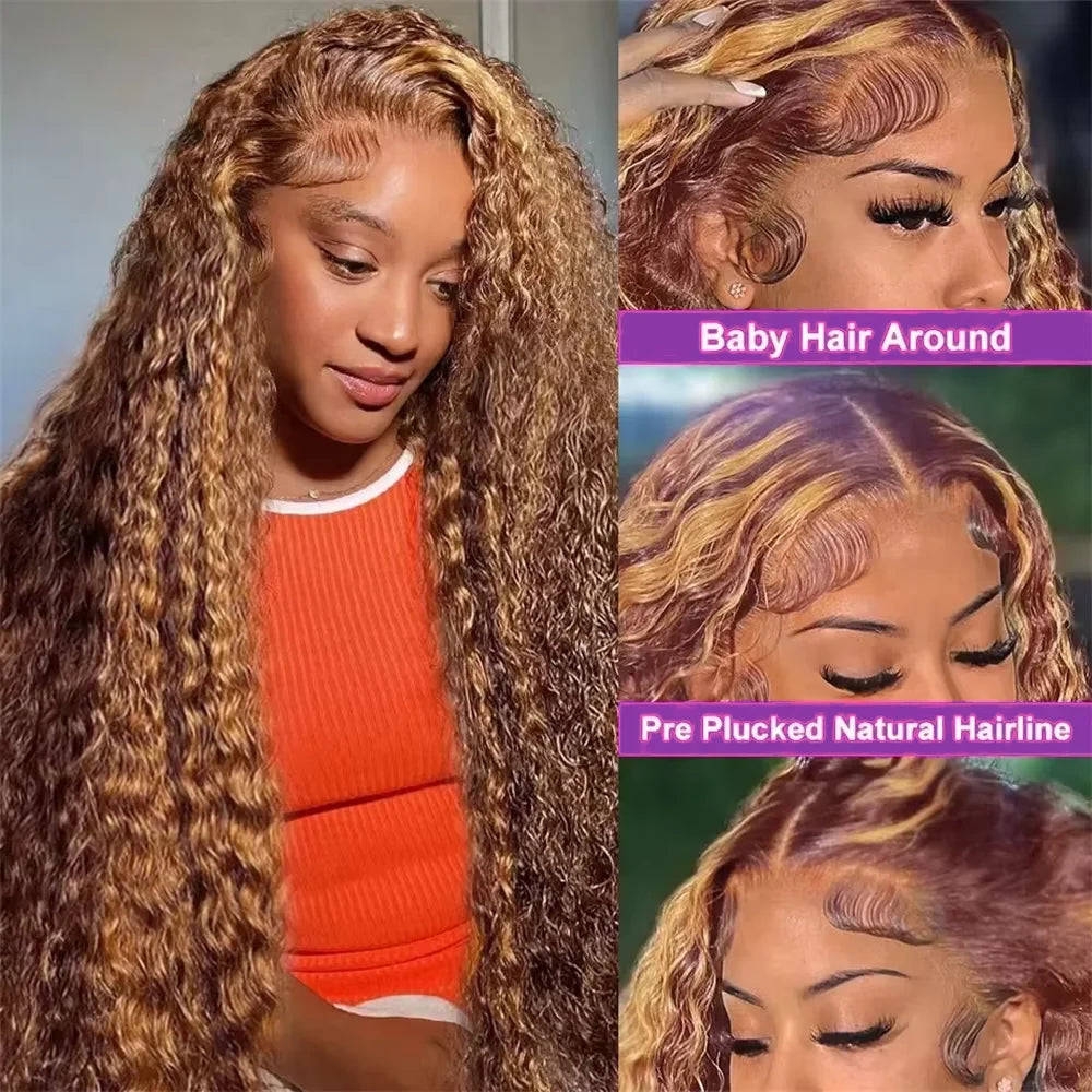Throw On & Go | Honey Brown Highlight Deep Wave Glueless HD Lace 13x6 Frontal Wig — Best Seller