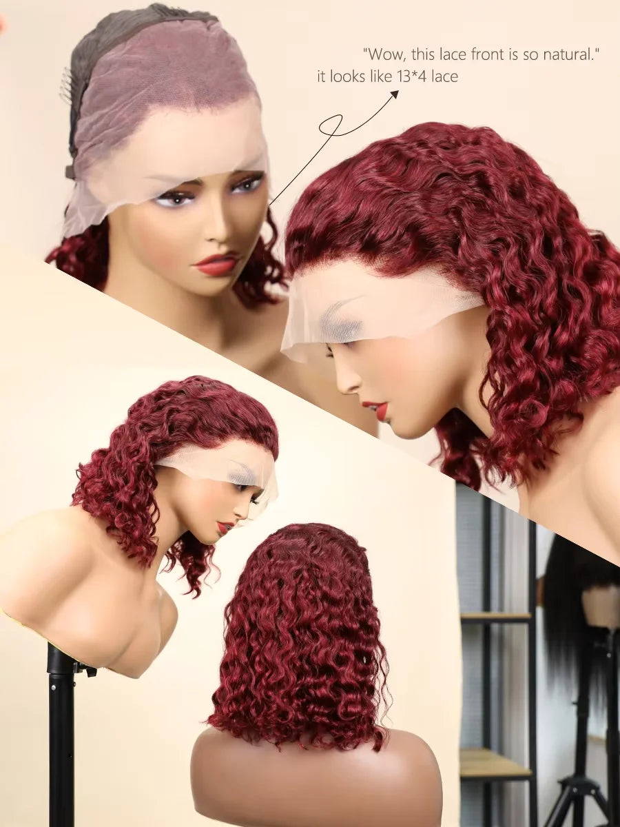Ready To Wear | Burgundy 99J Deep Wave Glueless HD Lace 13x4 Frontal Wig by Doralia Pre-Cut