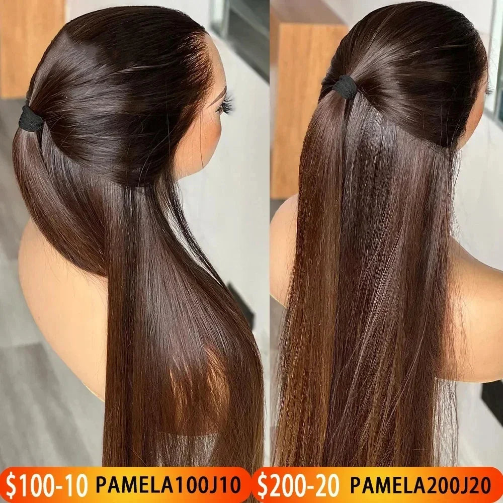 Polished Look | Ombre Brown Straight Glueless HD Lace 13x6 Frontal Wig Pre-Cut