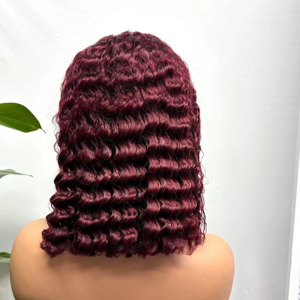 Throw On & Go | Burgundy 99J 250% High Density Deep Wave Glueless HD Lace 13x4 Frontal Wig