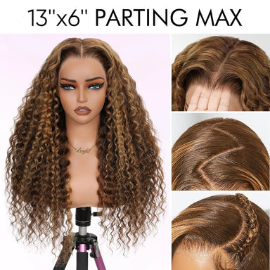 Throw On & Go | Honey Brown Highlight Deep Wave Glueless HD Lace 13x6 Frontal Wig by SilkyConfidence