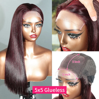 Bold & Beautiful | 300% Extra Density Burgundy 99J Glueless HD Lace 5x5 Closure Wig