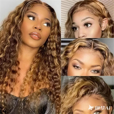 Throw On & Go | Honey Brown Highlight Deep Wave Glueless HD Lace 13x4 Frontal Wig