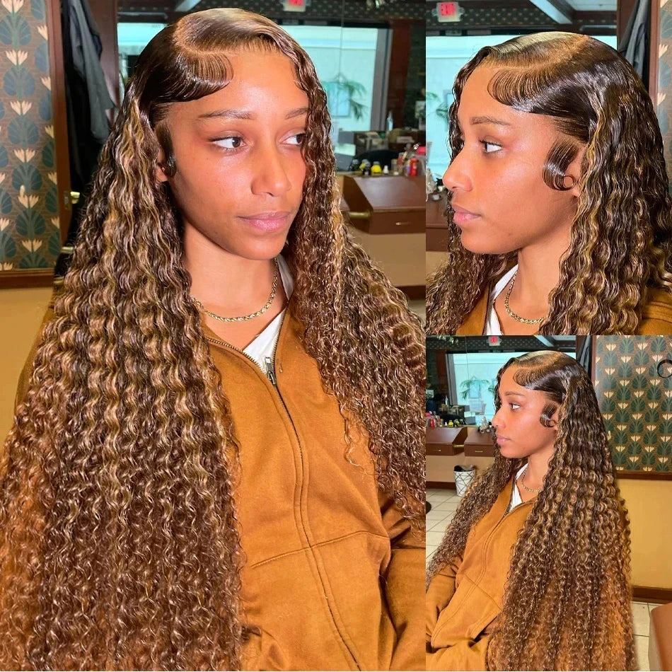 Throw On & Go | Honey Brown Highlight Deep Wave Glueless HD Lace 13x6 Frontal Wig — Top Seller