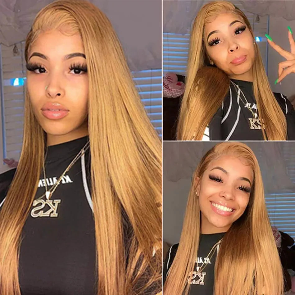 Sleek & Smooth | Honey Brown Highlight 200% Density Straight Glueless HD Lace 13x6 Frontal Wig