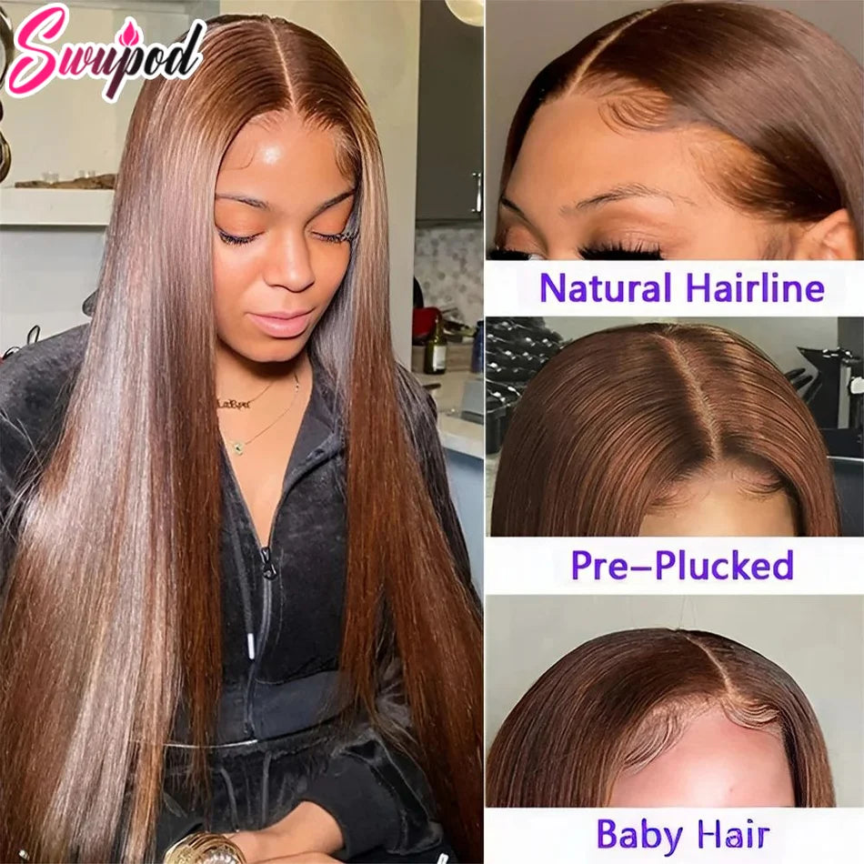 Polished Look | Chocolate Brown 250% High Density Straight Glueless HD Lace 13x6 Frontal Wig Pre-Cut