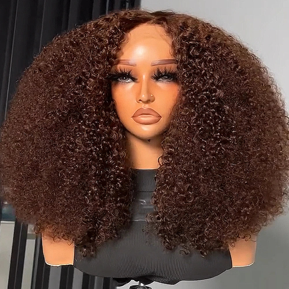 Natural Kinks | Chocolate Brown 450% Super Density Kinky Curly Glueless HD Lace 13x6 Frontal Wig