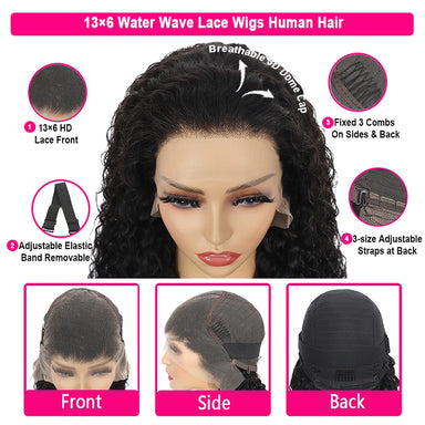 Effortless Waves | 180% Density Water Wave Glueless HD Lace 13x6 Frontal Wig Pre-Cut
