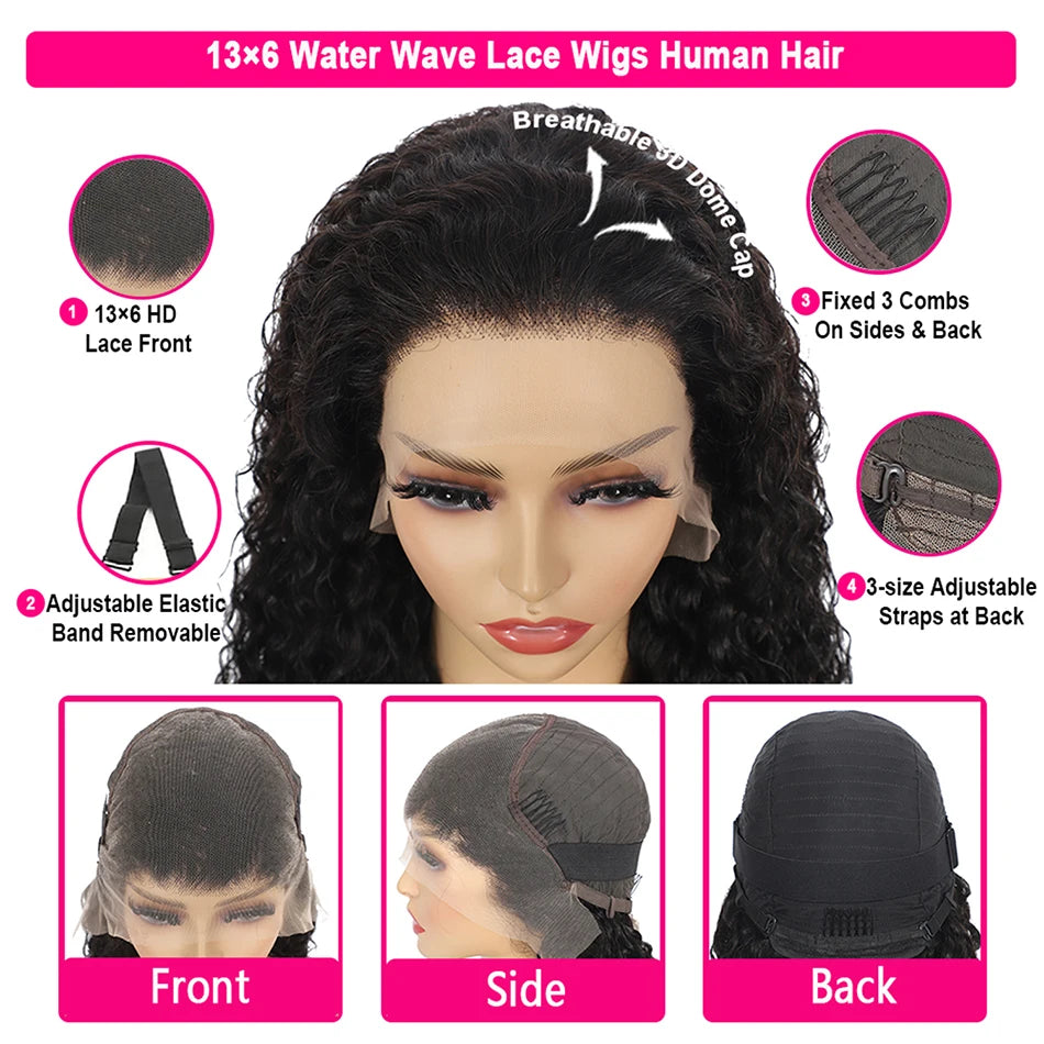 Effortless Waves | 180% Density Water Wave Glueless HD Lace 13x6 Frontal Wig Pre-Cut
