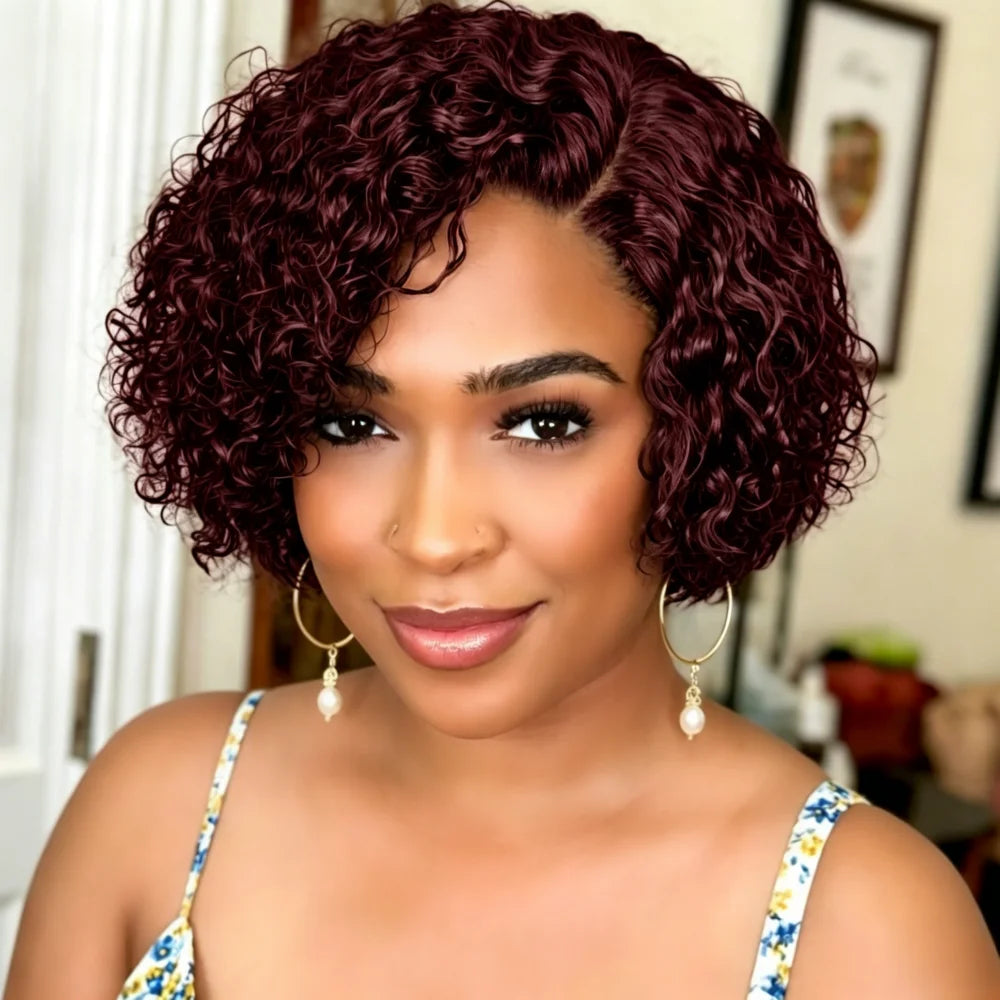 Throw On & Go | Burgundy 99J Water Wave Glueless HD Lace 13x4 Frontal Wig by BEAUTYHAIR Pre-Cut
