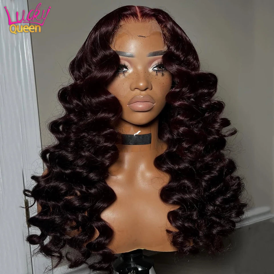 Flowy Waves | Burgundy 99J 180% Density Loose Wave Glueless HD Lace 13x6 Frontal Wig Pre-Cut
