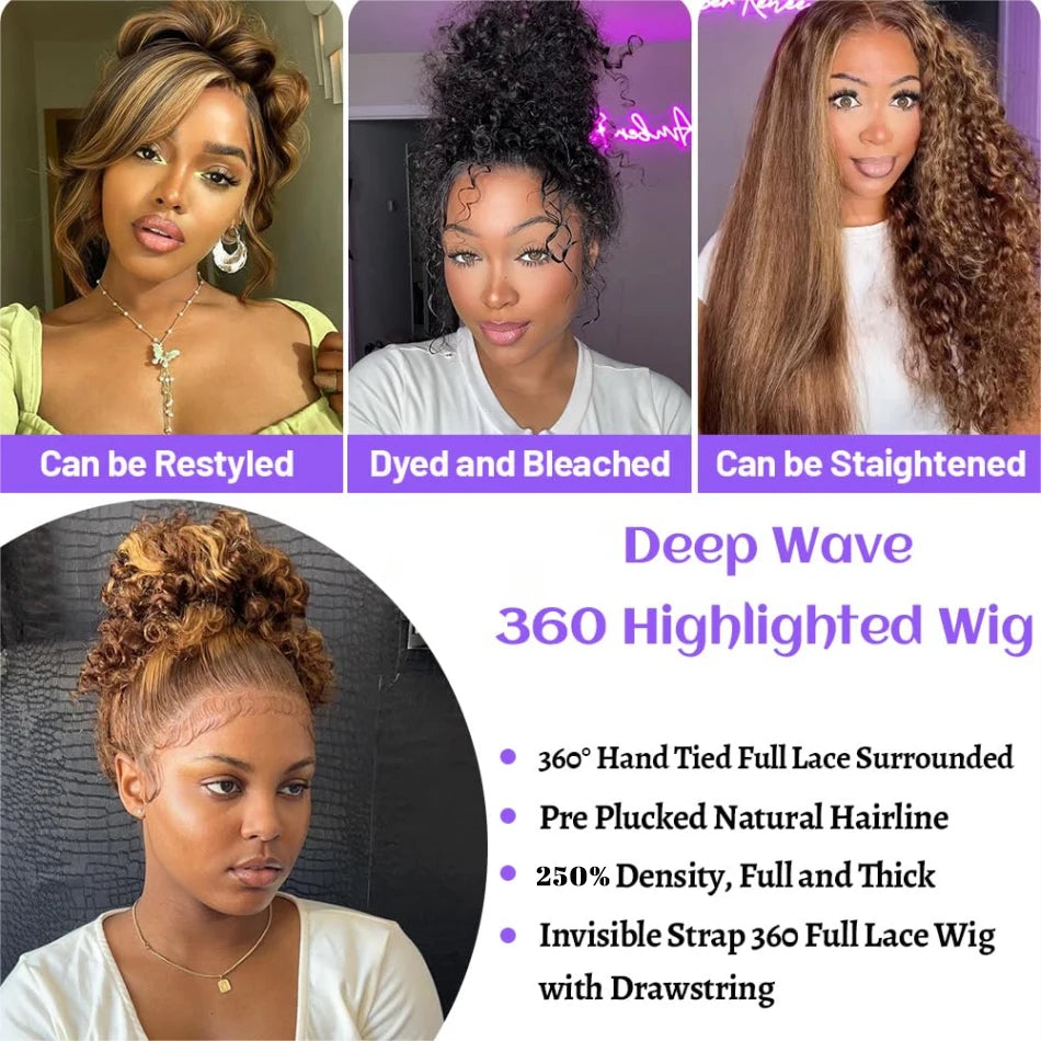 Ready To Wear | Highlight Deep Wave Glueless HD Lace 360 Lace Wig Pre-Cut