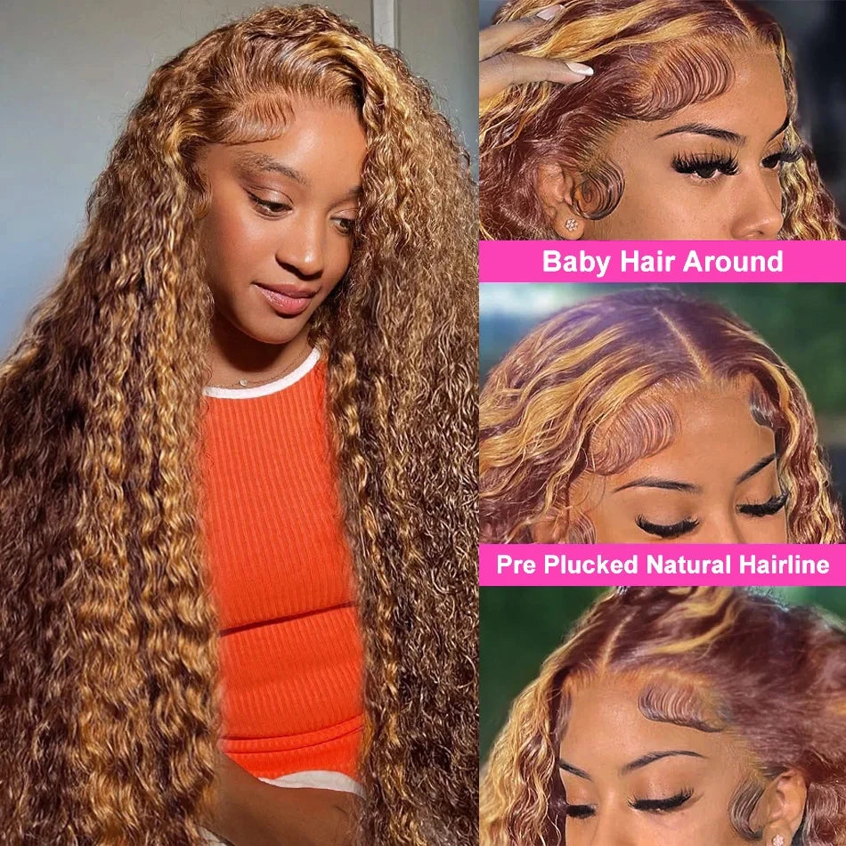 Throw On & Go | Honey Brown Highlight Deep Wave Glueless HD Lace 13x6 Frontal Wig