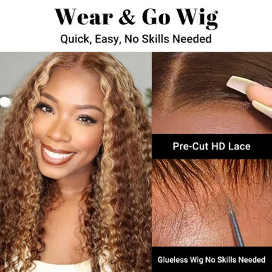 Big Curl Energy | Honey Brown Highlight Kinky Curly Glueless HD Lace 7x5 Closure Wig