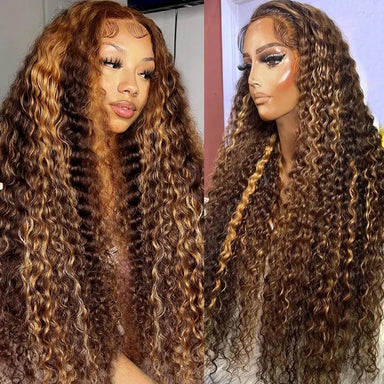 Throw On & Go | Honey Brown Highlight Deep Wave Glueless HD Lace 13x6 Frontal Wig Pre-Cut