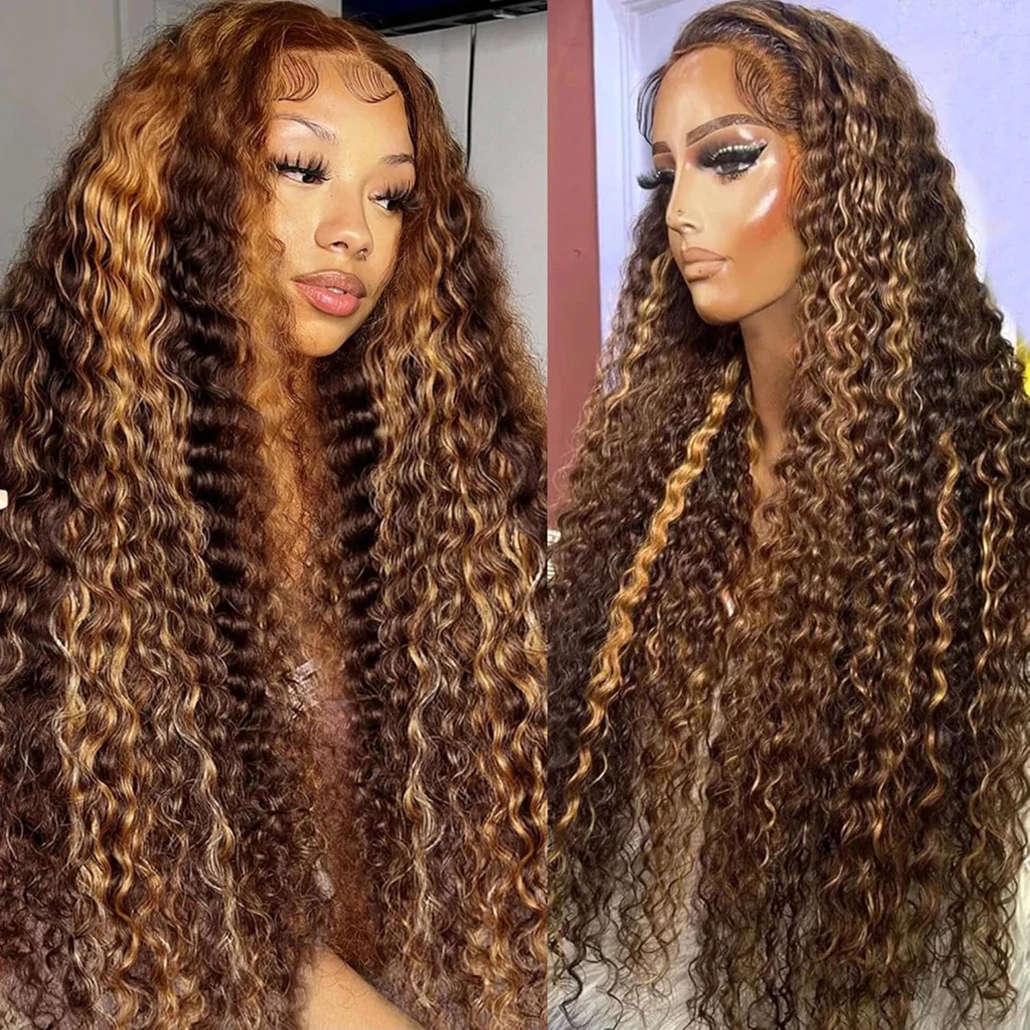 Throw On & Go | Honey Brown Highlight Deep Wave Glueless HD Lace 13x6 Frontal Wig Pre-Cut