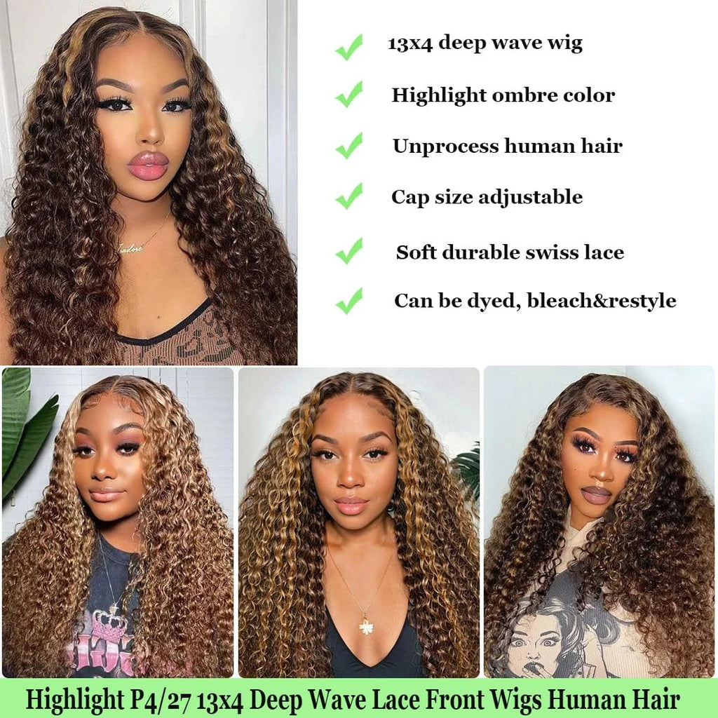 Wear & Go | Honey Brown Highlight Deep Wave Glueless HD Lace 13x6 Frontal Wig by Afybea GlowHair