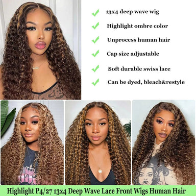 Wear & Go | Honey Brown Highlight Deep Wave Glueless HD Lace 13x6 Frontal Wig by Afybea GlowHair
