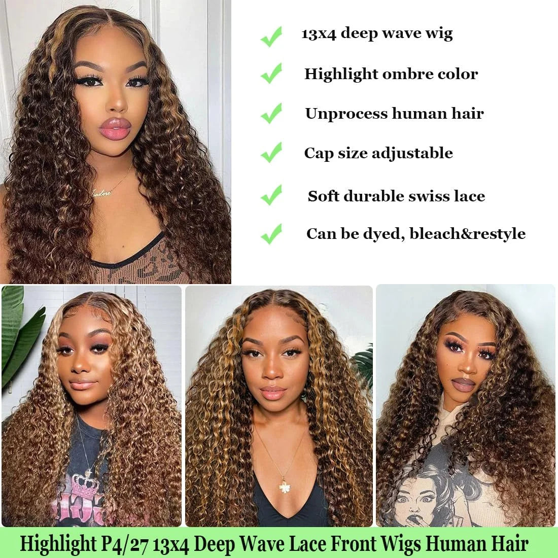 Wear & Go | Honey Brown Highlight Deep Wave Glueless HD Lace 13x6 Frontal Wig by Afybea GlowHair