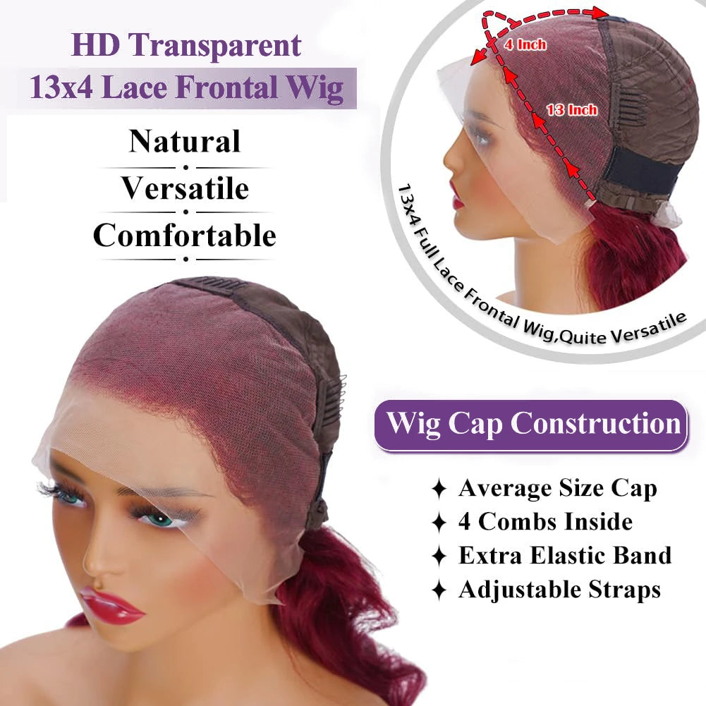 Wear & Go | Burgundy 99J Water Wave Glueless HD Lace 13x4 Frontal Wig by Violet