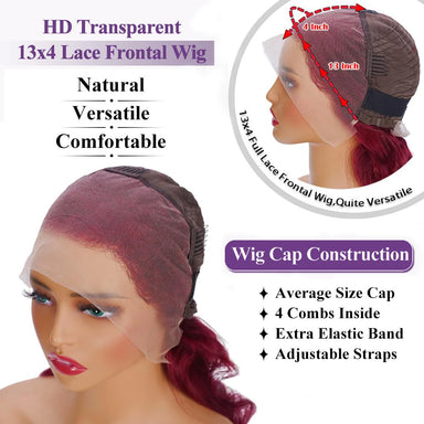 Wear & Go | Burgundy 99J Water Wave Glueless HD Lace 13x4 Frontal Wig by Violet