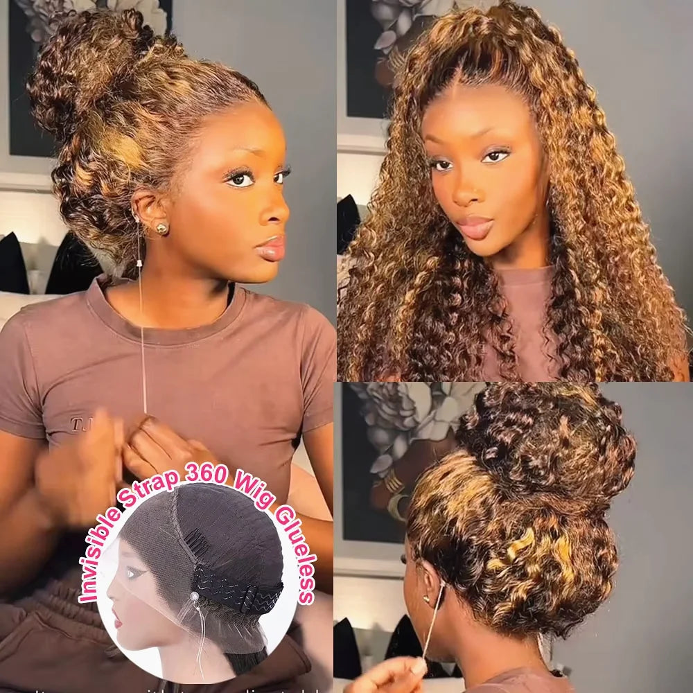 Throw On & Go | Honey Brown Highlight Water Wave Glueless HD Lace 13x6 Frontal Wig