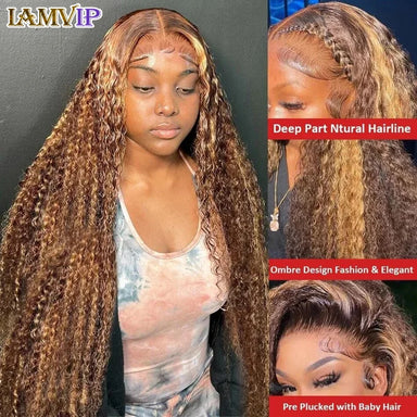 Natural Kinks | Honey Brown Highlight 250% High Density Kinky Curly Glueless HD Lace 13x6 Frontal Wig
