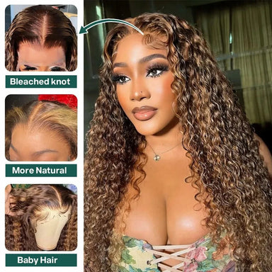 Throw On & Go | Honey Brown Highlight Deep Wave Glueless HD Lace 13x6 Frontal Wig by SilkyConfidence