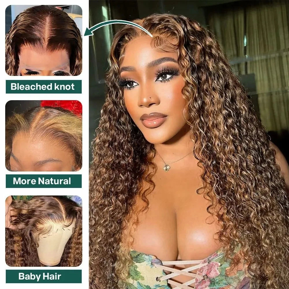 Throw On & Go | Honey Brown Highlight Deep Wave Glueless HD Lace 13x6 Frontal Wig by SilkyConfidence