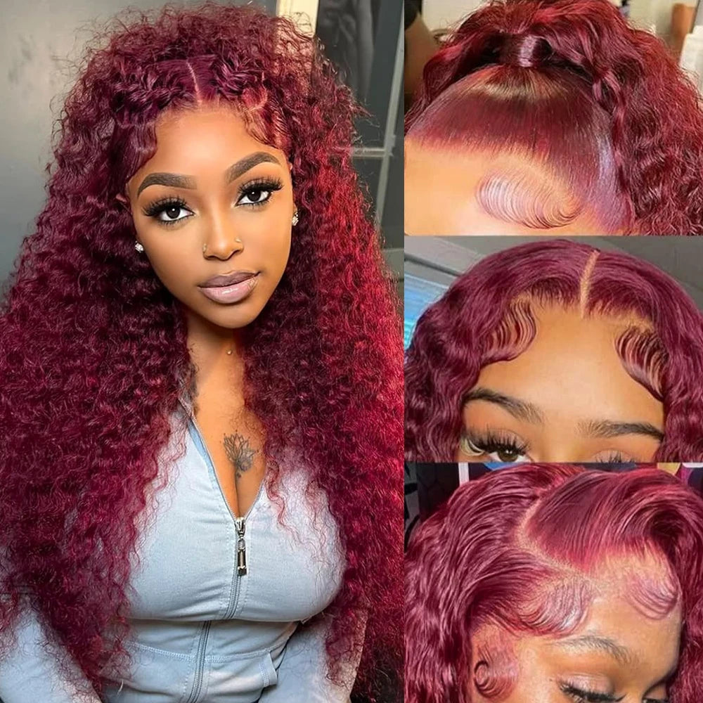 Curl Goals | Burgundy 99J 220% Density Kinky Curly Glueless HD Lace 13x6 Frontal Wig