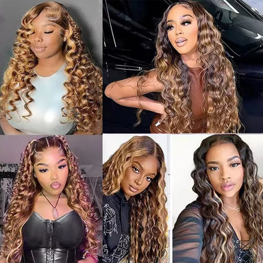 Wear & Go | Honey Brown Highlight Deep Wave Glueless HD Lace 13x6 Frontal Floleety Hair Wig