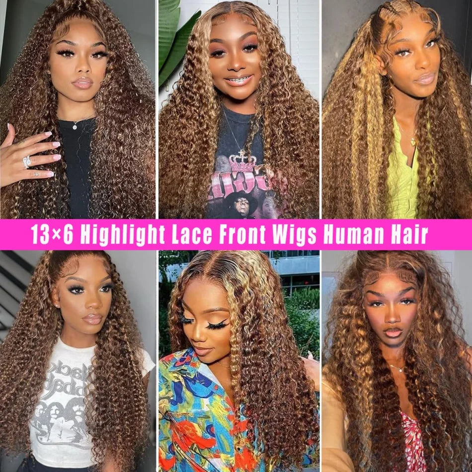 Wear & Go | Honey Brown Highlight Deep Wave Glueless HD Lace 13x6 Frontal Wig by Afybea GlowHair