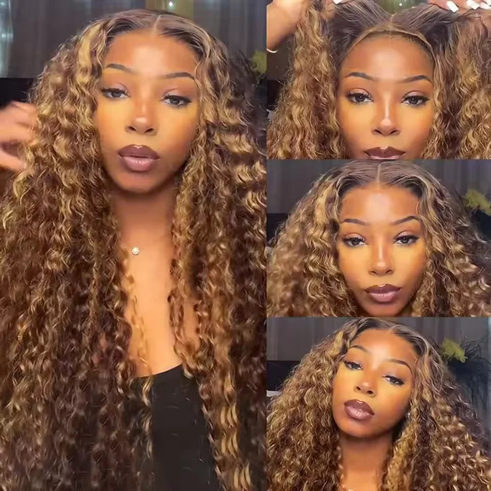 Throw On & Go | Honey Brown Highlight Deep Wave Glueless HD Lace 13x6 Frontal Wig Pre-Cut