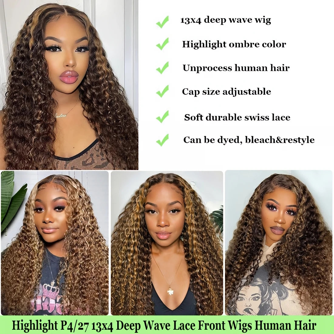 Ready To Wear | Honey Brown Highlight Deep Wave Glueless HD Lace 13x6 Frontal Wig Pre-Cut