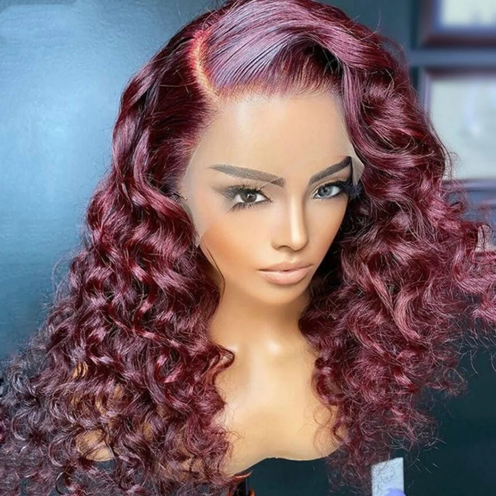 Wear & Go | Burgundy 99J 180% Density Deep Wave Glueless HD Lace 13x4 Frontal Wig Pre-Cut