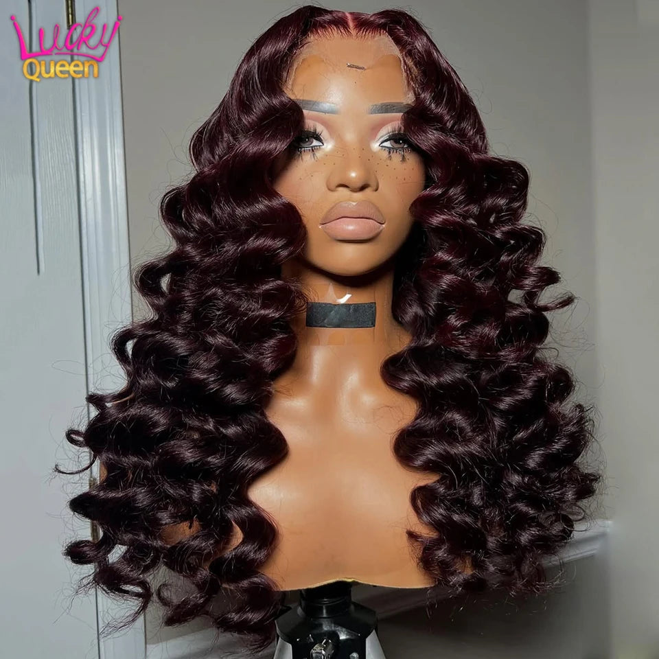 Flowy Waves | Burgundy 99J 180% Density Loose Wave Glueless HD Lace 13x6 Frontal Wig Pre-Cut