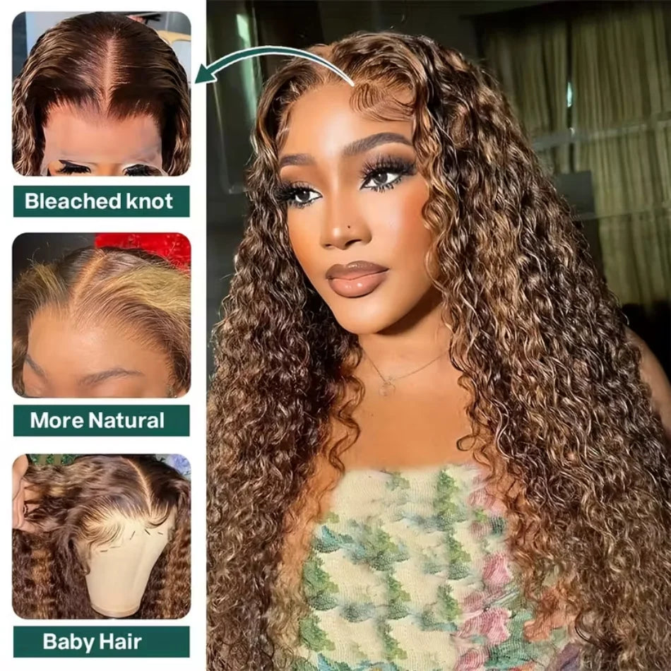 Wear & Go | Honey Brown Highlight Deep Wave Glueless HD Lace 13x6 Frontal Wig by Afybea GlowHair