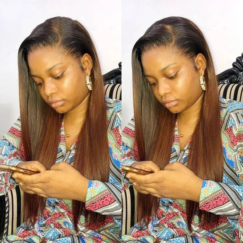 Polished Look | Ombre Brown Straight Glueless HD Lace 13x6 Frontal Wig Pre-Cut