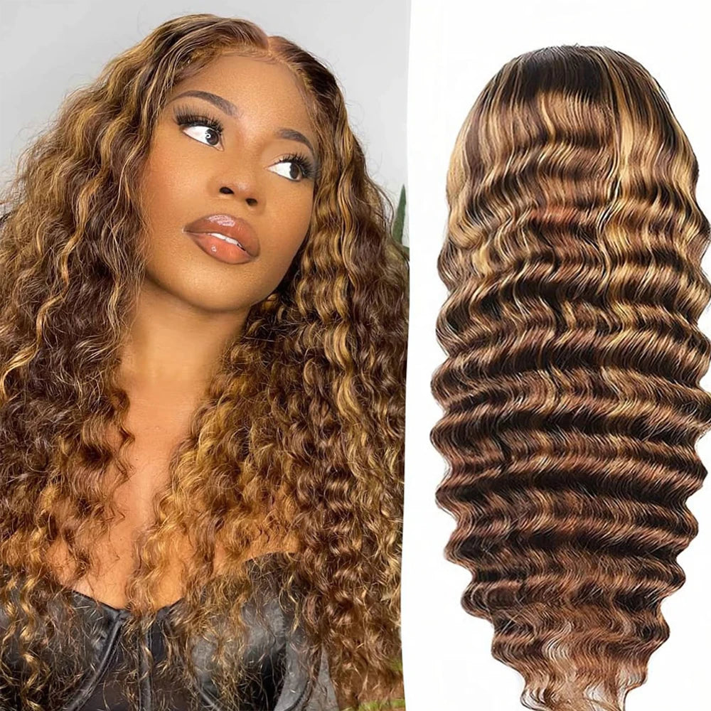 Wear & Go | Honey Brown Highlight Deep Wave Glueless HD Lace 13x6 Frontal Floleety Hair Wig