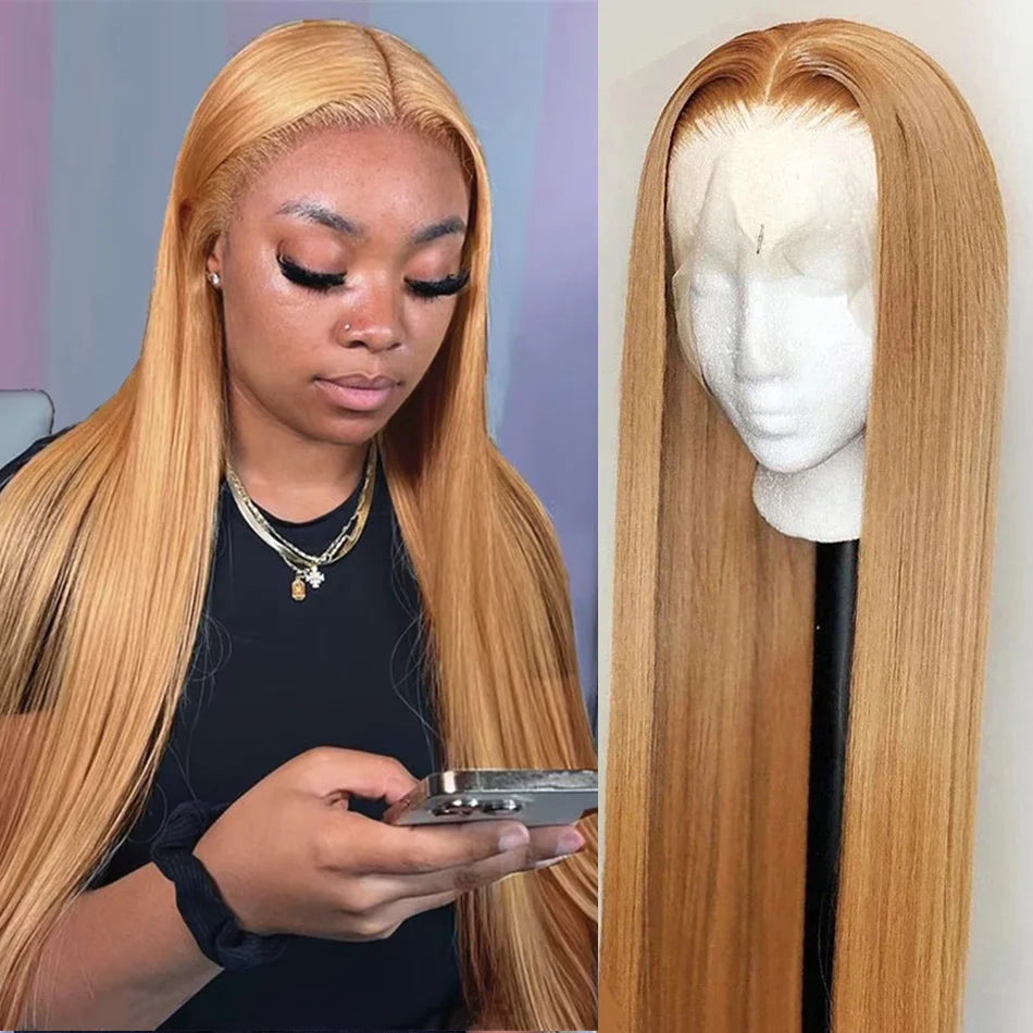 Sleek & Smooth | Honey Brown Highlight 200% Density Straight Glueless HD Lace 13x6 Frontal Wig