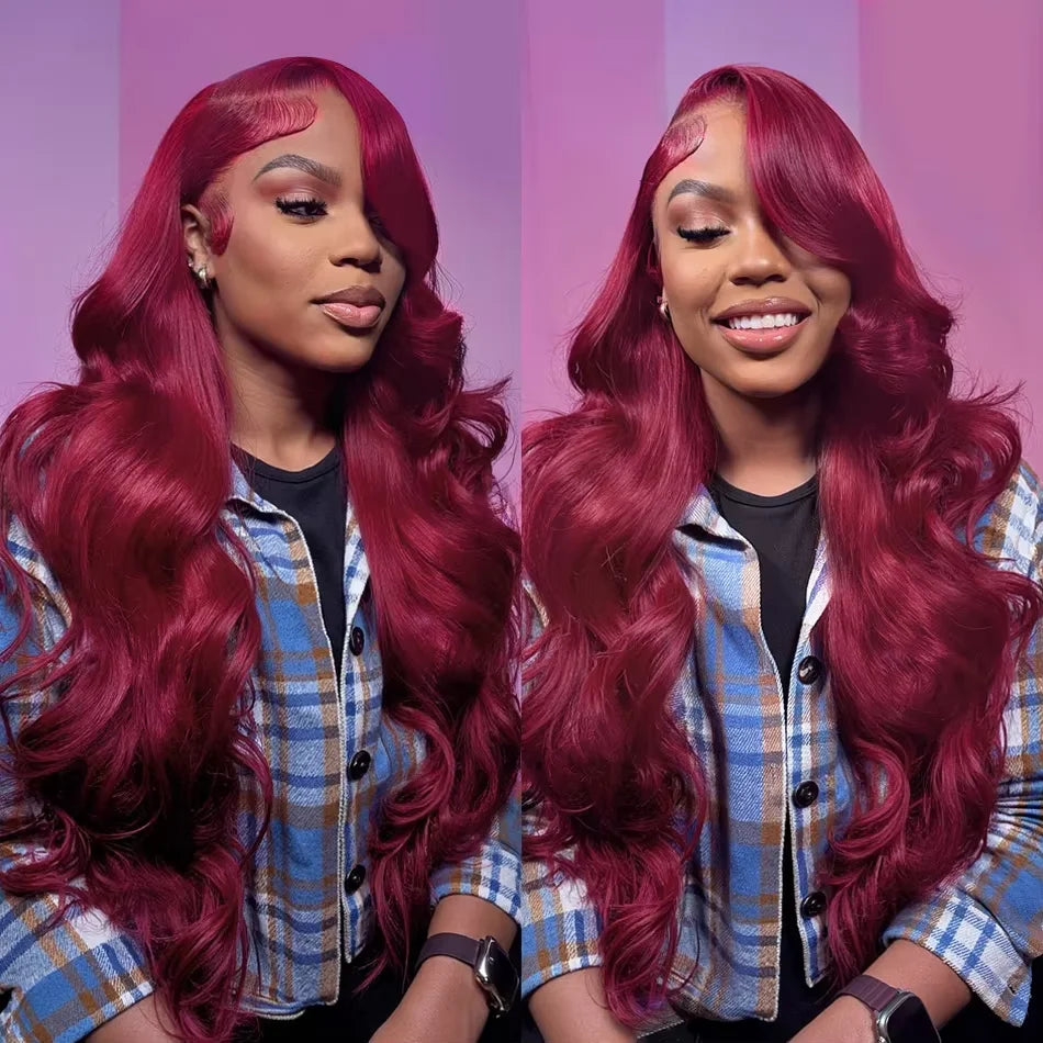 Rich Color | 200% Density Burgundy 99J Glueless HD Lace 13x6 Frontal Wig